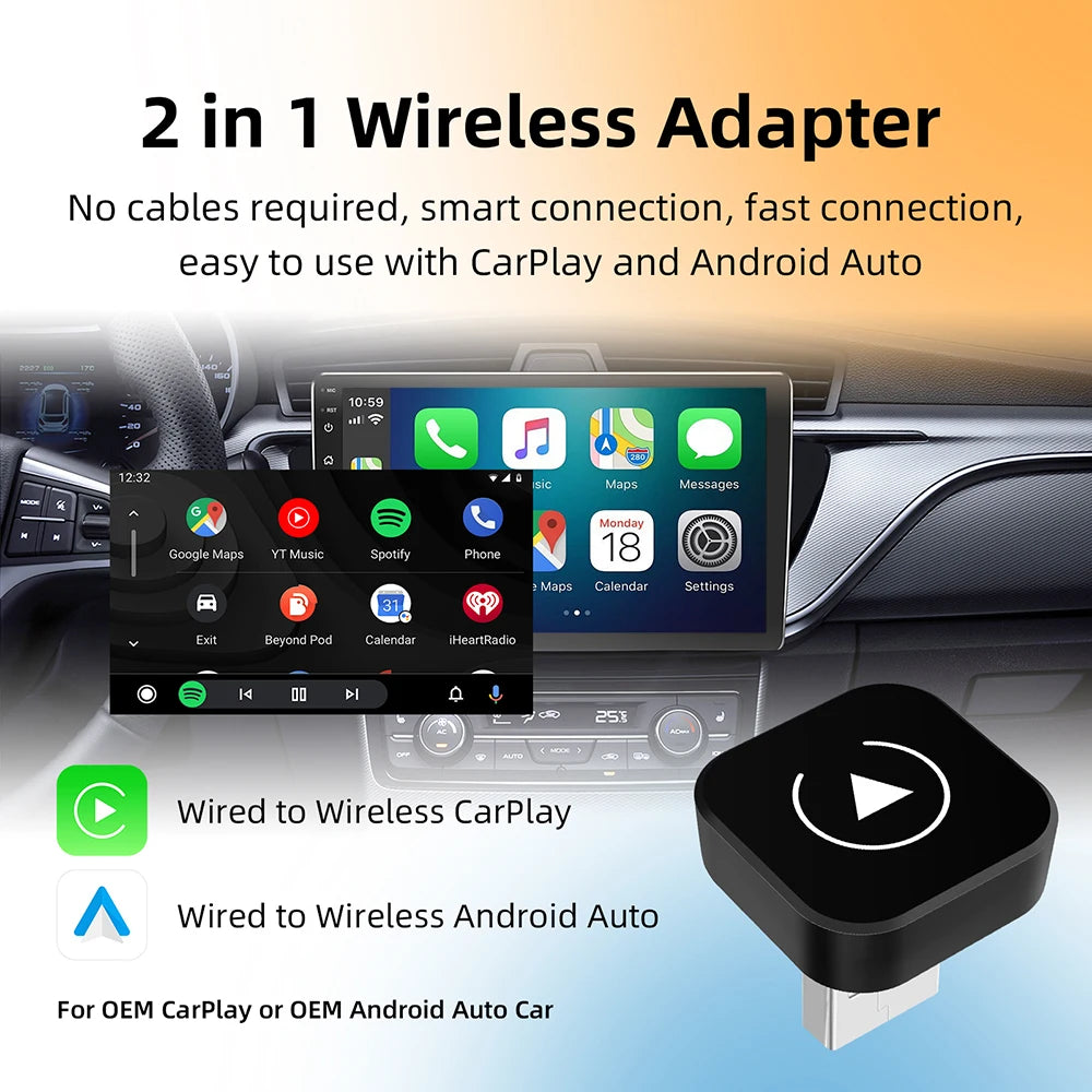 AutoLink™ 2w1 – Bezprzewodowy CarPlay & Android Auto
